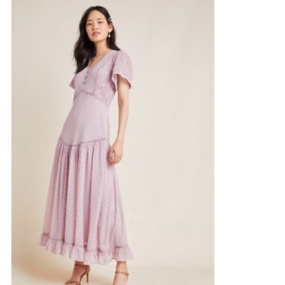Anthropologie Lavender Eyelet Maxi Dress